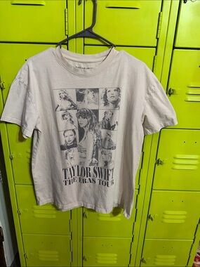 Taylor Swift Eras Graphic Tour Tee in Light Beige with Black Print